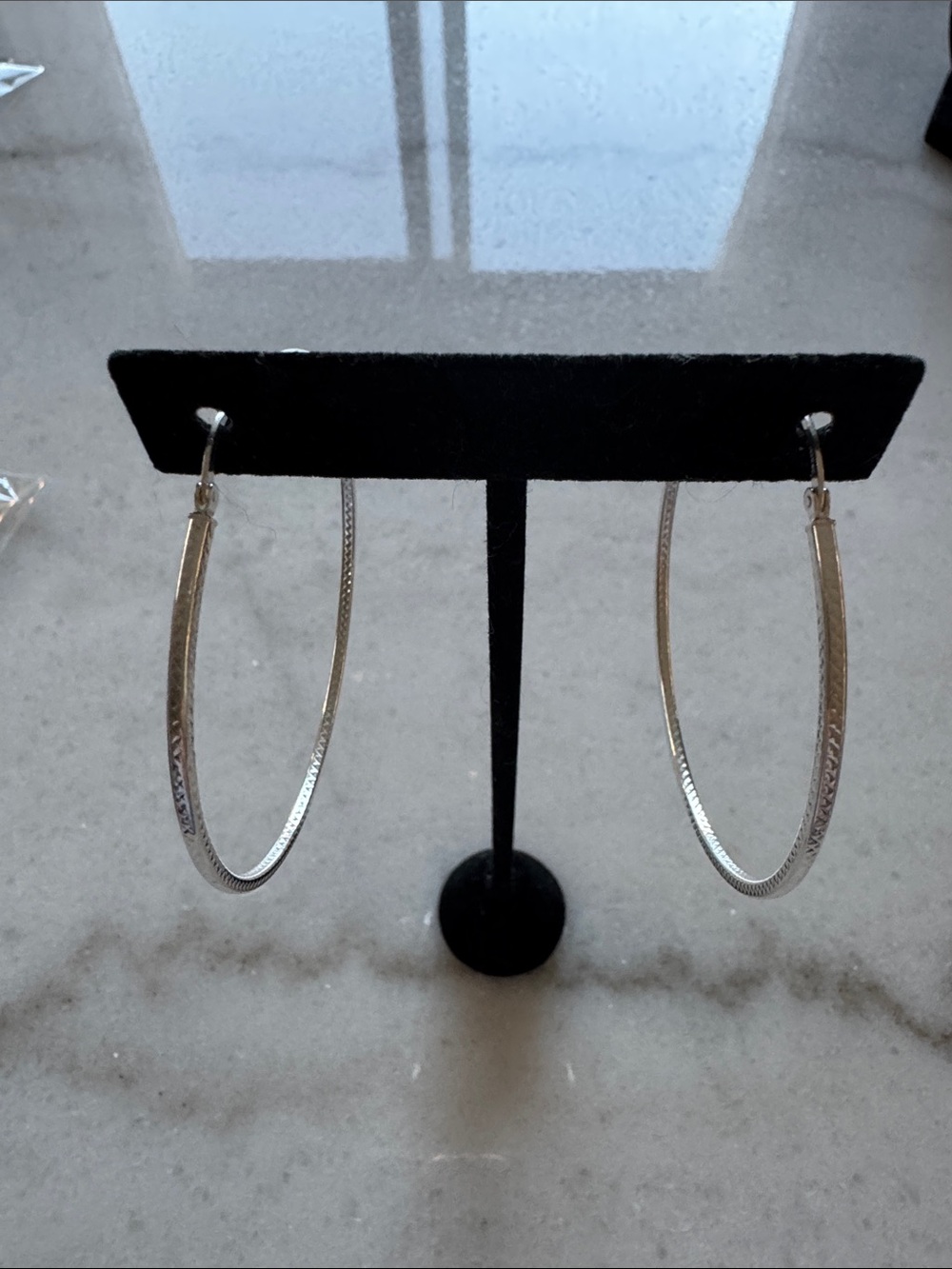New 925 Sterling Silver Hoop Earrings – XL Elegant Textured Women’s Hoops